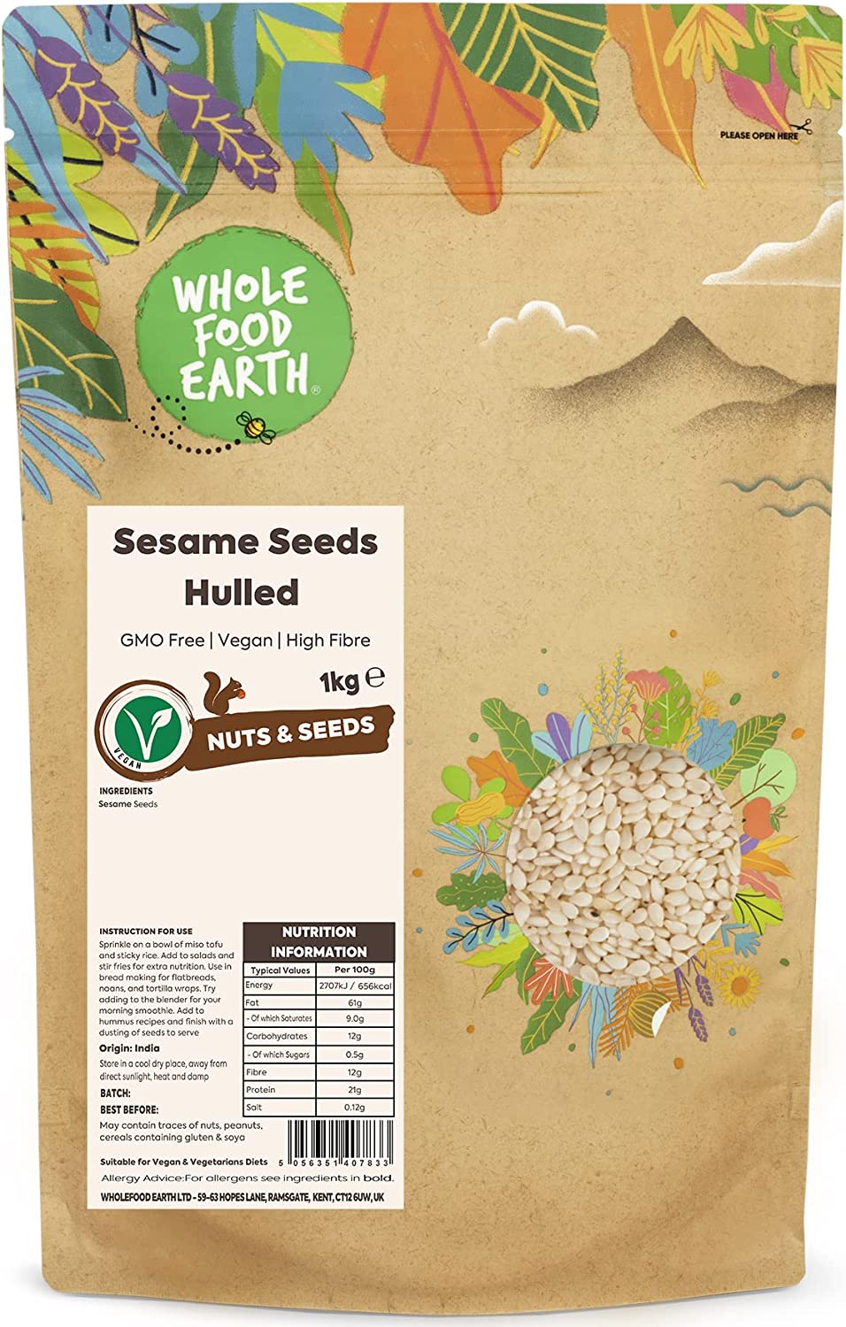 Wholefood Earth Sesame Seeds Hulled 1kg (Oct 22) RRP 12.33 CLEARANCE XL 7.99